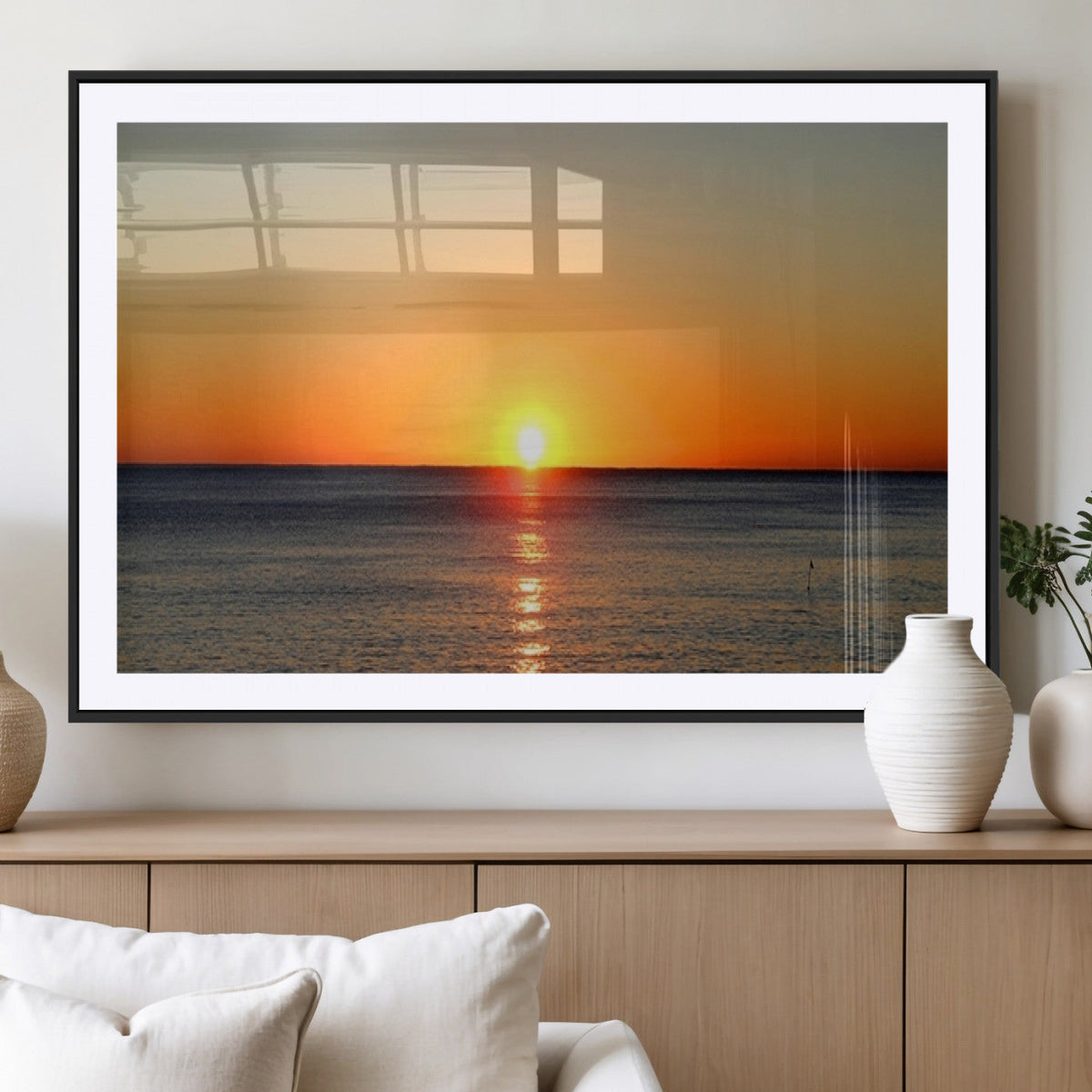 Golden Horizon Sunset Over Ocean Wall Art Canvas Print –