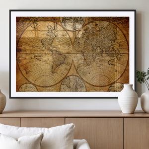 Vintage World Map Canvas Print – Antique Push Pin Travel