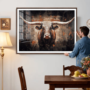 Abstract Longhorn Wall Art Canvas Print – Vintage Western