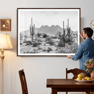 Black White Arizona Desert Canvas Wall Art Cactus Farmhouse
