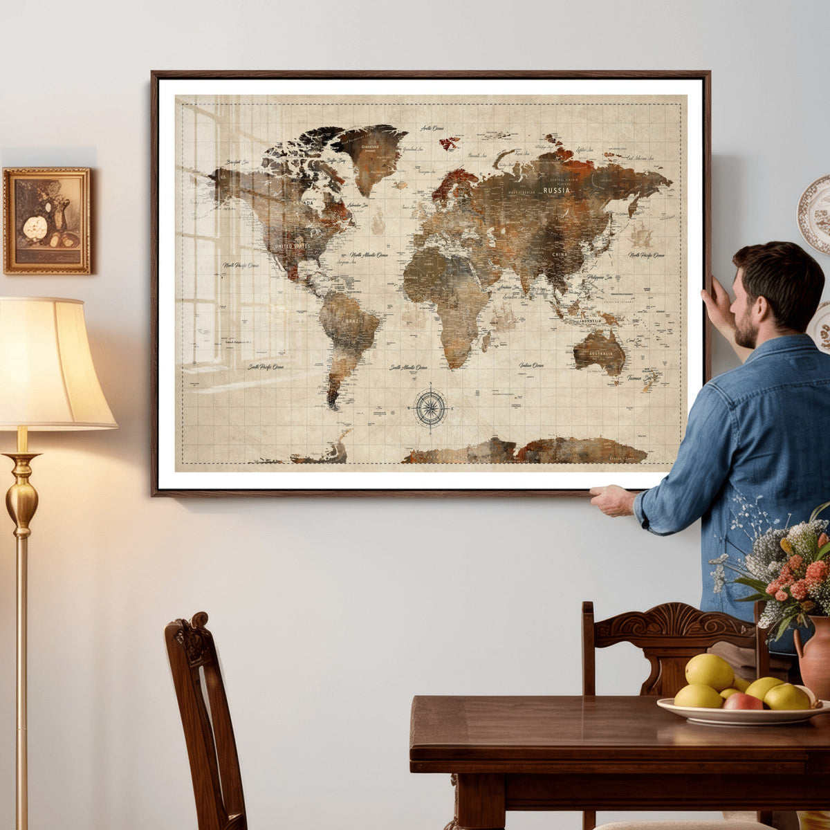 World Map Canvas Print – Framed Detailed Map of the World