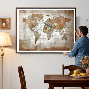 Vibrant Watercolor World Map Canvas Wall Art – Framed Travel