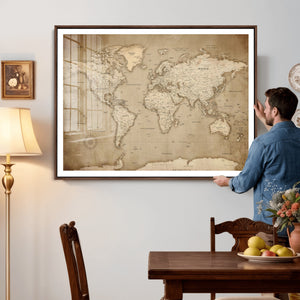 Colorful Watercolor World Map Canvas Wall Art – Framed