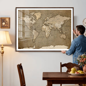 World Map Wall Art Canvas Print, Framed Map Art Picture