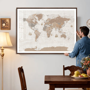 Framed Large World Map Canvas Print for Office Decor