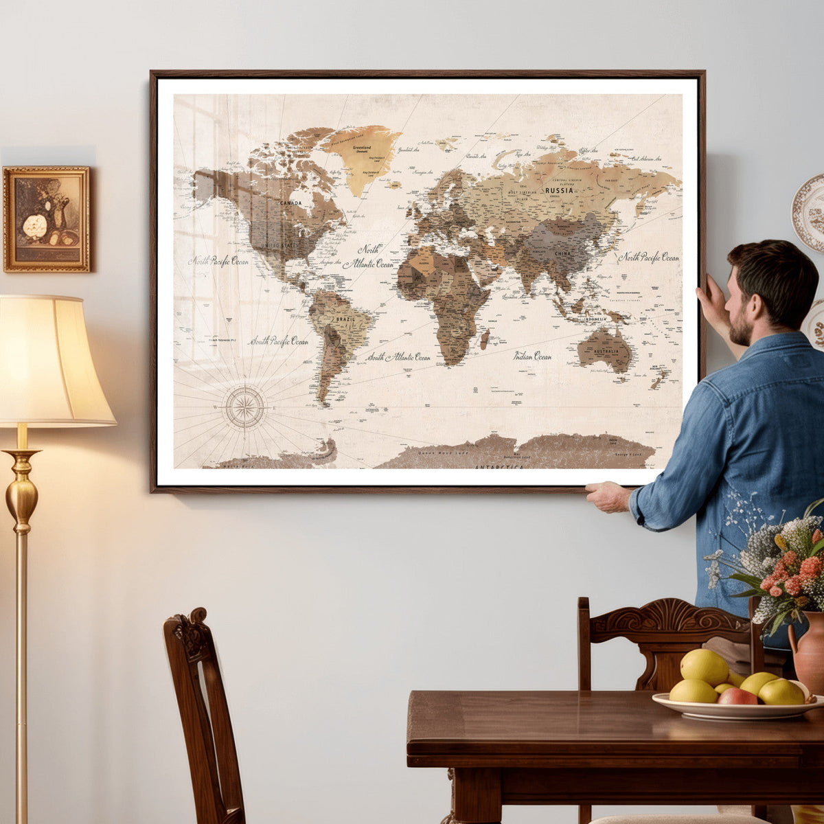 World Map Canvas Print – Framed Detailed Map of the World