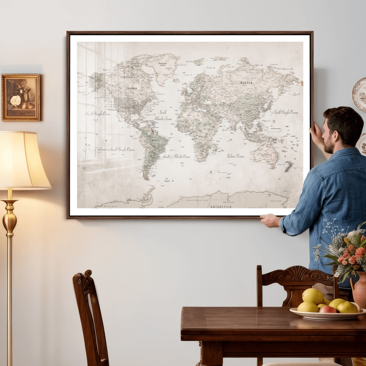 Antique Style World Map Canvas Print - Vintage Detailed