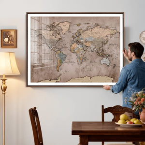 Grunge World Map Canvas Wall Art - Vintage Aged World Map