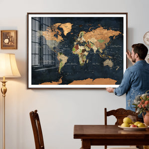Vintage World Map Canvas Wall Art – Detailed Map with