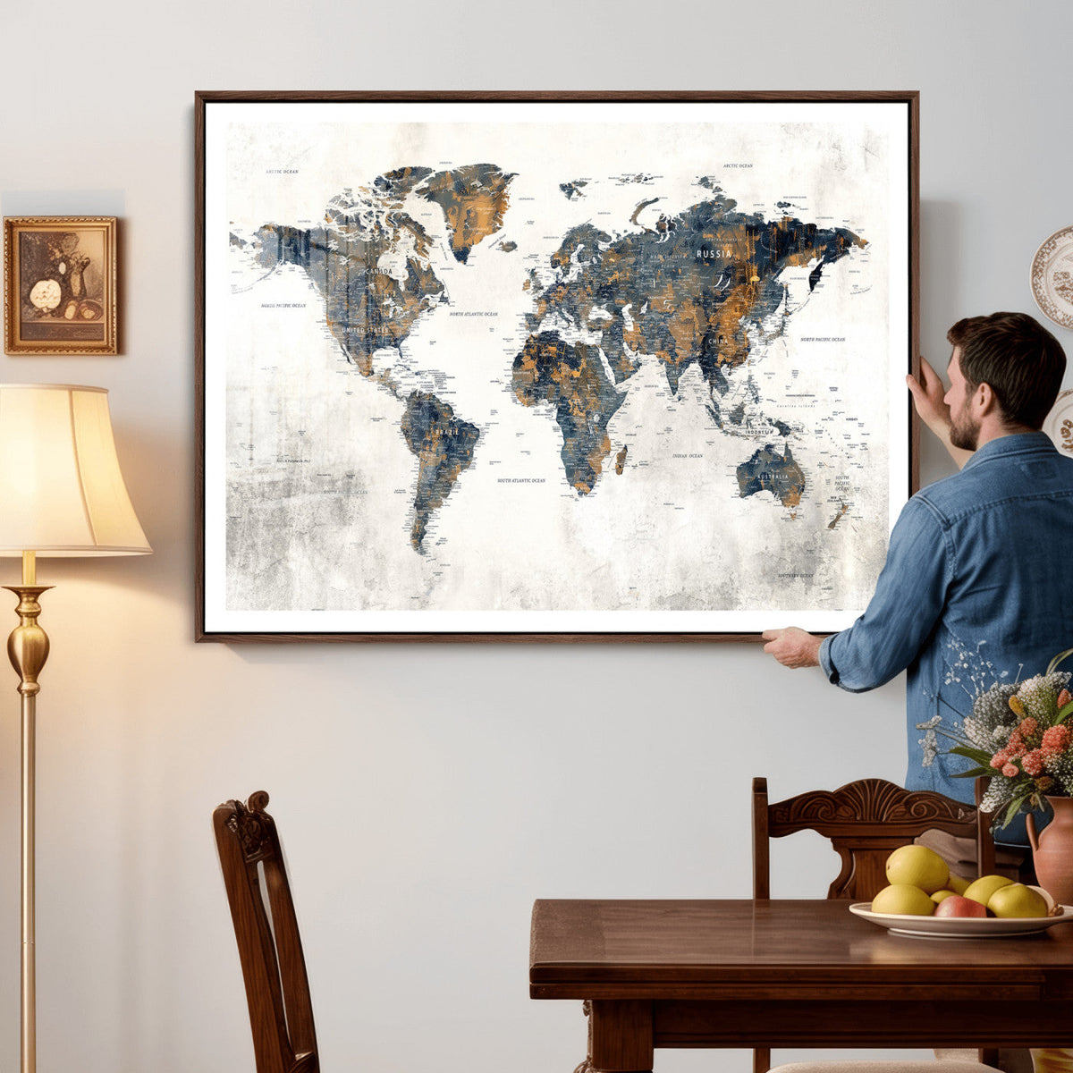 World Map Wall Art Canvas Print for Office Wall Decor