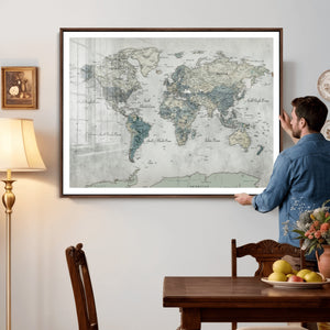 Neutral Vintage World Map Canvas Wall Art Print, Classic Map