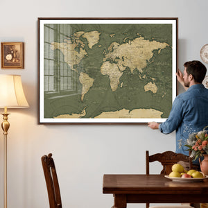 Large World Map Canvas Wall Art Print for Study Room Decor -