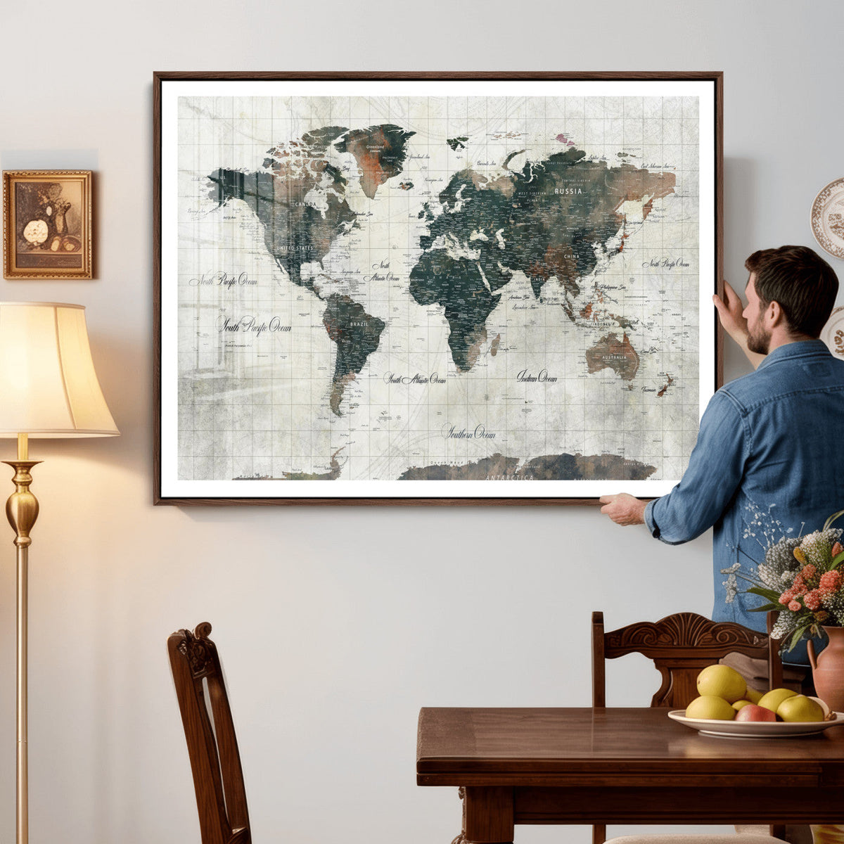 World Map Canvas Print – Framed Travel Map Wall Art for