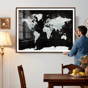 World Map Canvas Print – Framed Push Pin Wall Art, Color