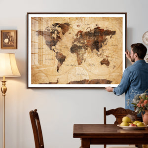 Modern Red and Gray World Map Canvas Print – Framed Wall Art