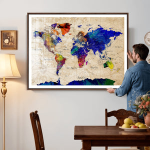 Watercolor World Map Canvas Print – Framed Wall Art for