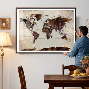 World Map Canvas Triptych – Colorful Global Wall Art for