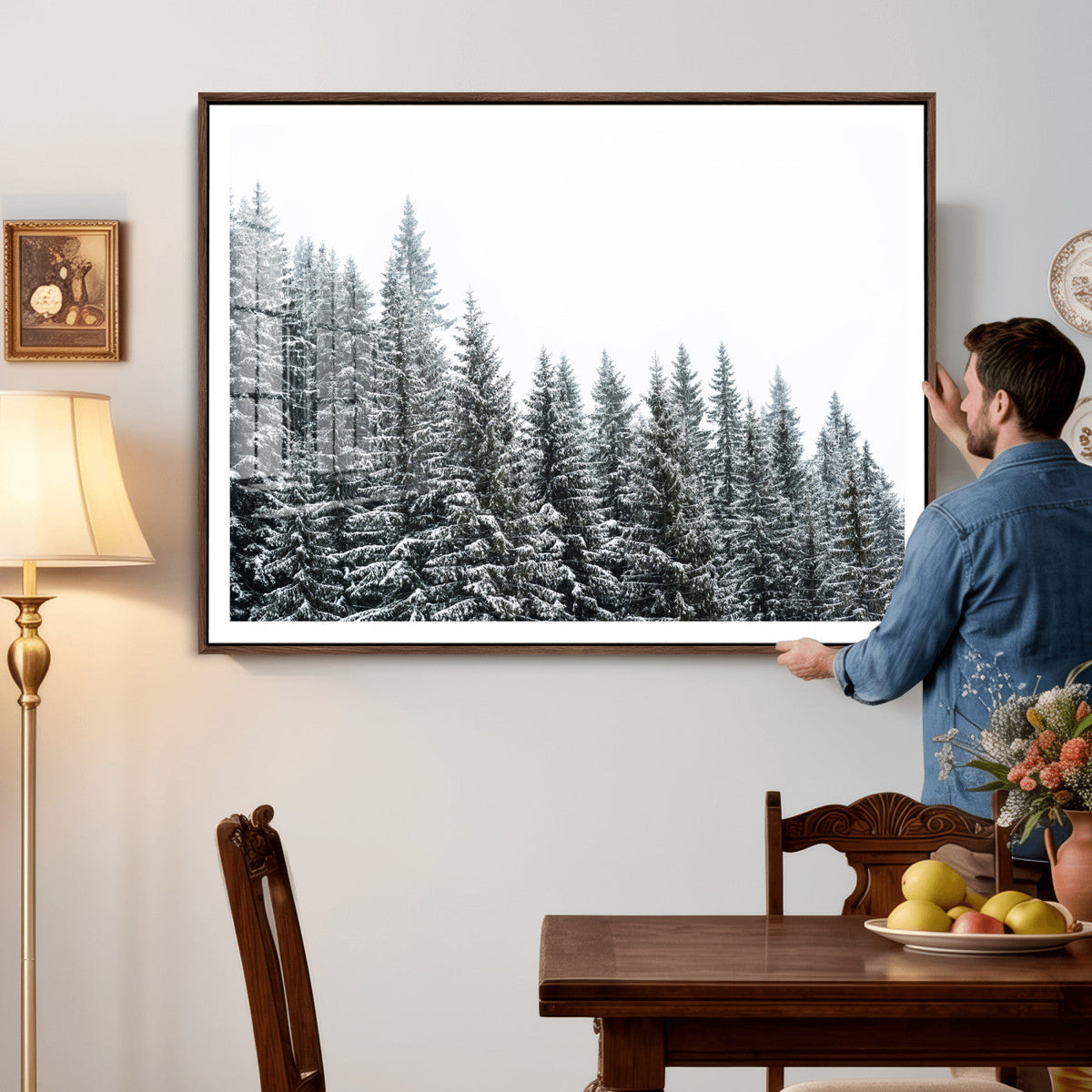 Misty Mountain Forest Canvas Print, Foggy Pine Trees Nature
