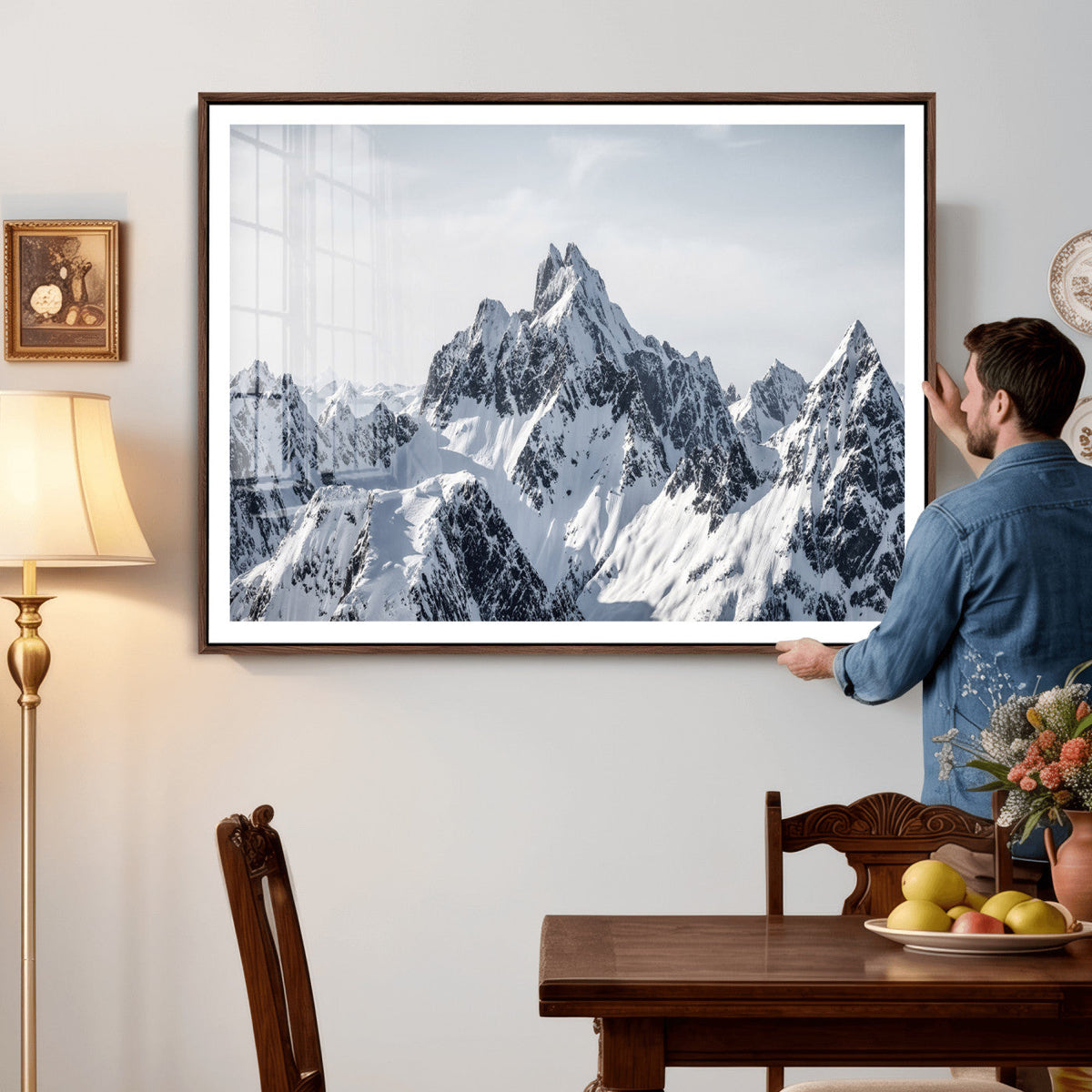Snowy Mountain Range Canvas Print, Alpine Peaks Landscape