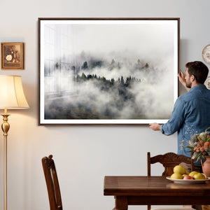 Foggy Forest Wall Art Canvas Print, Misty Pine Tree