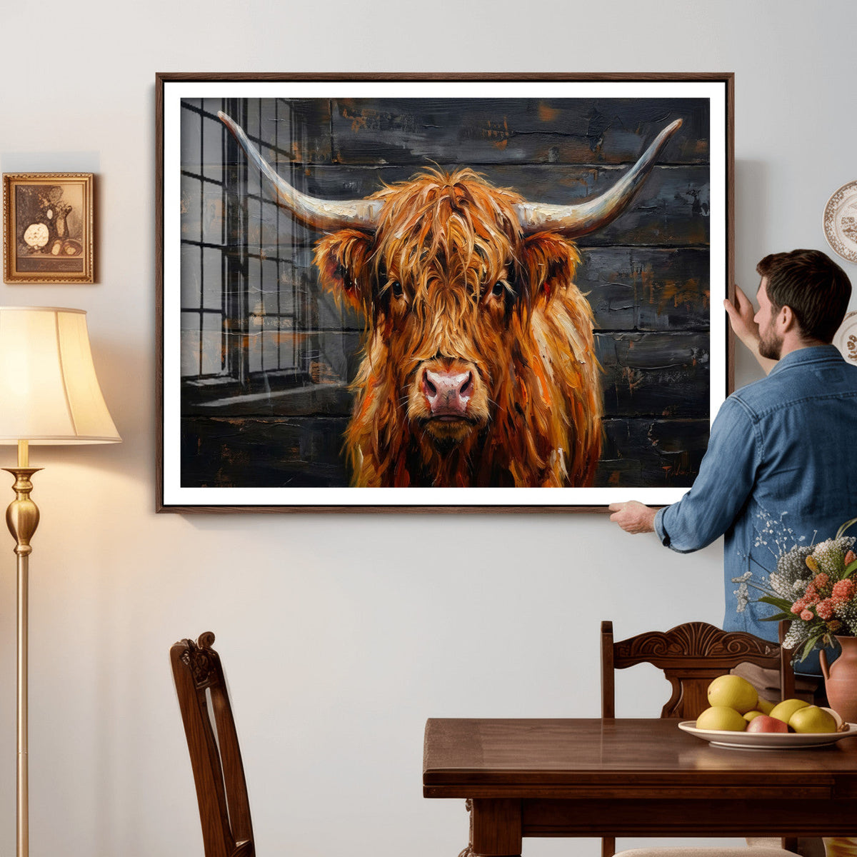 Highland Cow Wall Art Canvas Print, Rustic Farm Animal