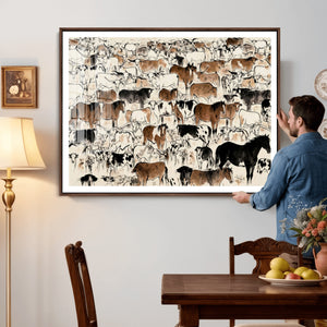 Farmhouse Animals Horse Longhorn Cow Wall Art Canvas Print -