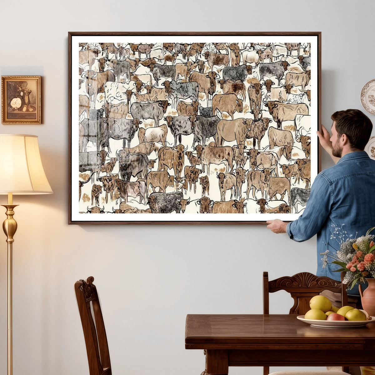 Abstract Longhorn Wall Art Canvas Print - Cow Animal Drawing