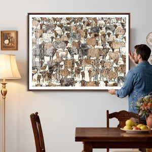 Abstract Longhorn Wall Art Canvas Print - Cow Animal Drawing