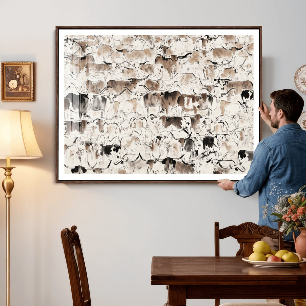 Abstract Texas Cow Canvas Print for Cabin and Western Home