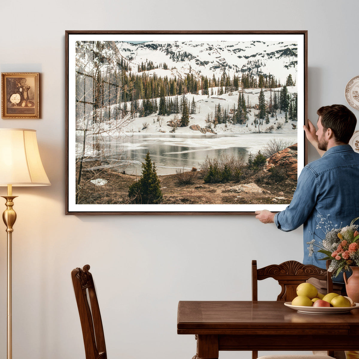 Snowy Mountain Landscape Wall Art Canvas Print, Alpine Pine