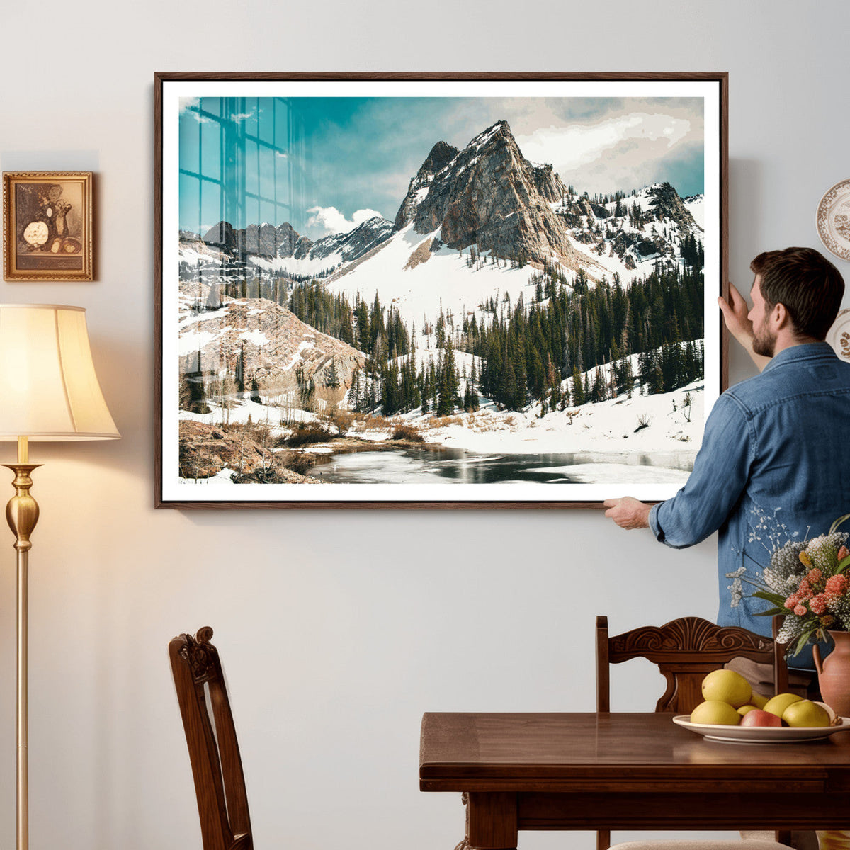 Snowy Mountain Wall Art Canvas Print, Alpine Pine Forest