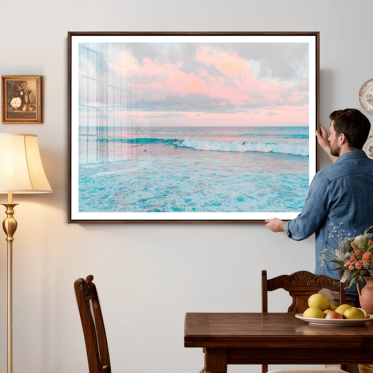 Ocean Wave Wall Art Canvas Print, Pastel Surf Seascape
