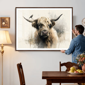 Abstract Highland Cow Wall Art Canvas Print, Rustic Farm