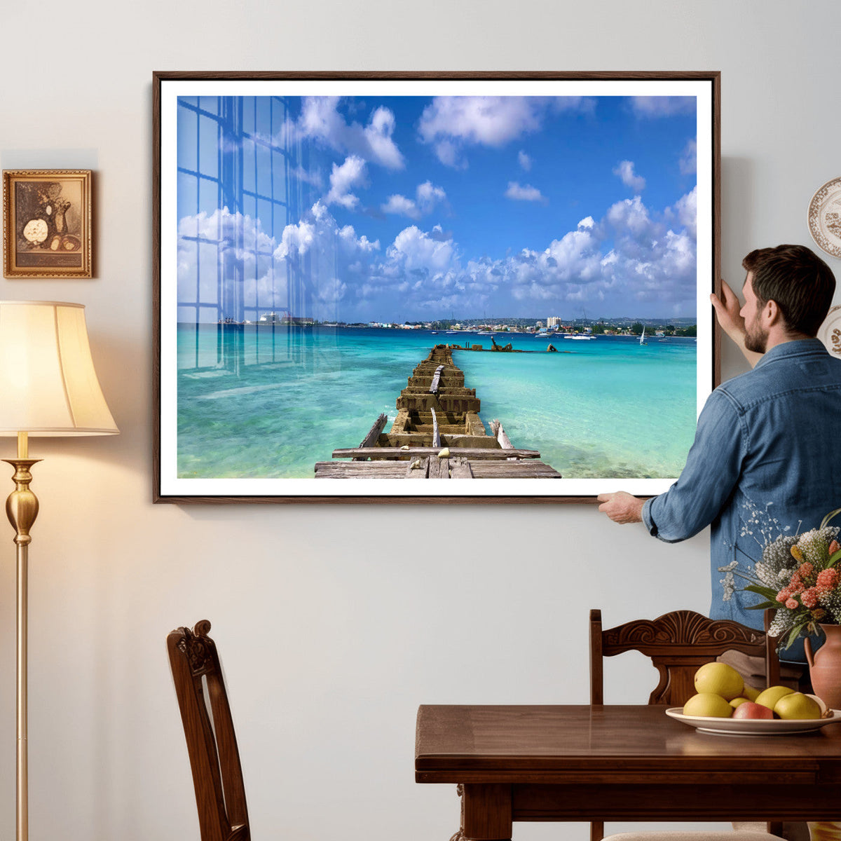 Caribbean Ocean Pier Seascape Wall Art Canvas Print,