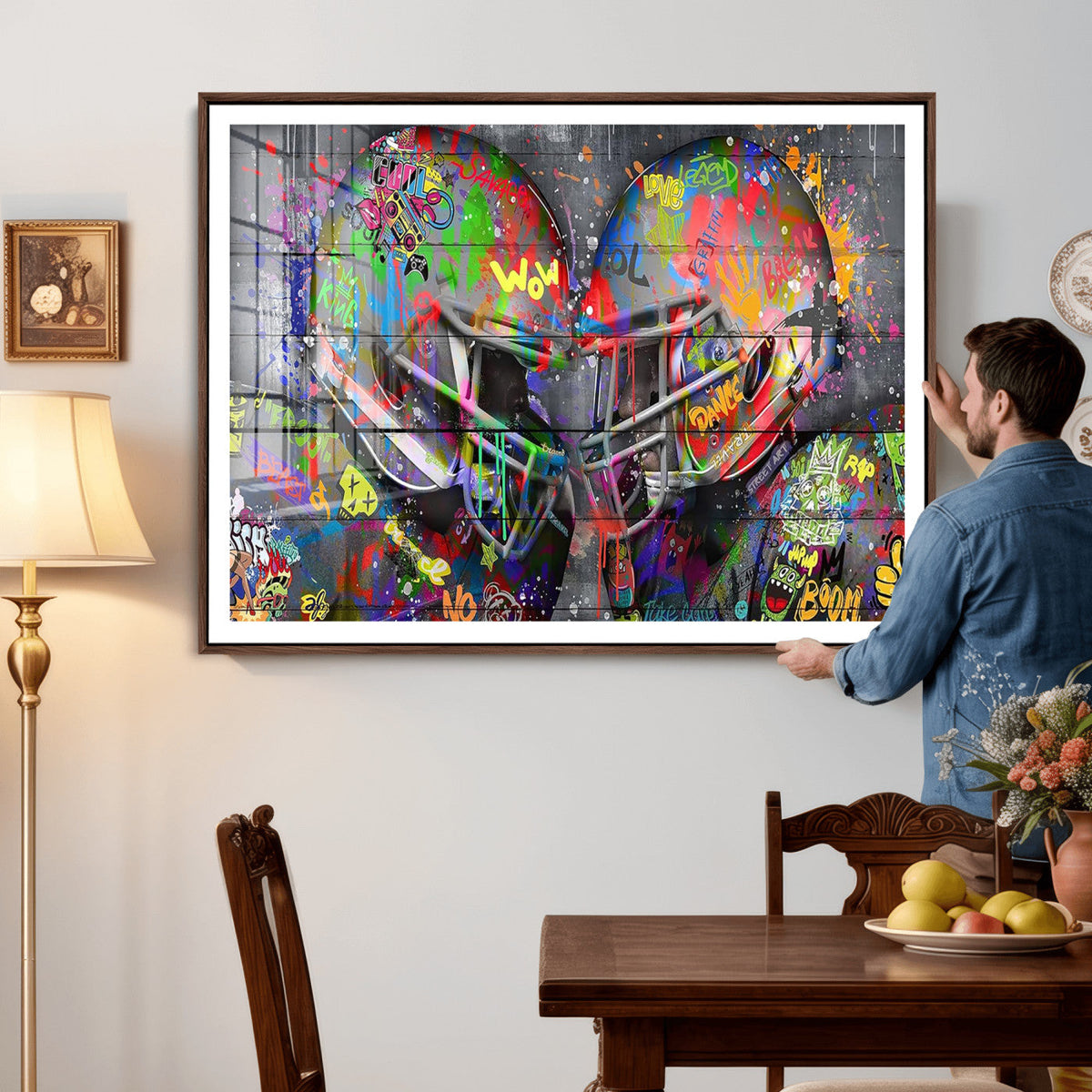 Graffiti Football Helmets Wall Art Canvas Print, Urban