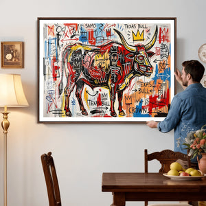 Texas Bull Wall Art Canvas Print, Abstract Graffiti Bull