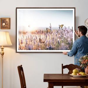 Lavender Field Wall Art Canvas Print, Butterfly Floral