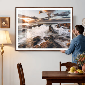 Rocky Coast Ocean Sunset Wall Art Canvas Print, Dramatic