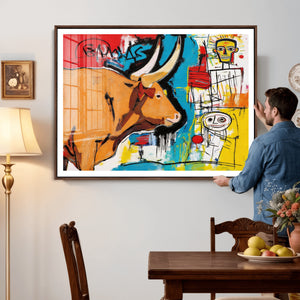 Basquiat Style Bull Graffiti Wall Art Canvas Print, Street