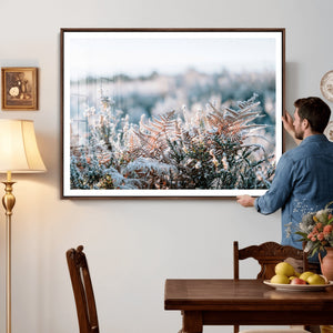 Frosted Fern Wall Art Canvas Print, Soft Winter Botanical