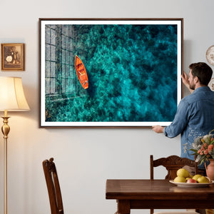 Turquoise Ocean Boat Wall Art Canvas Print