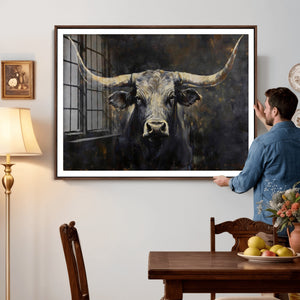Rustic Longhorn Bull Wall Art Canvas Print – Vintage Western