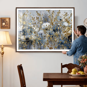 Abstract Floral Wall Art Canvas Print – Gold and Blue