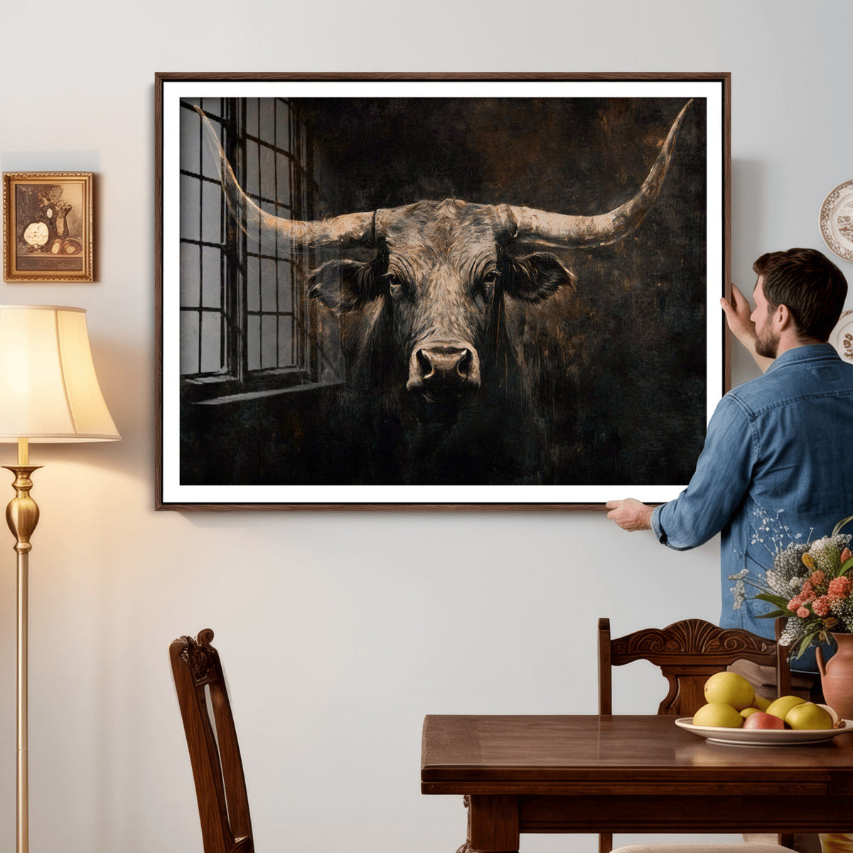 Vintage Longhorn Bull Wall Art Canvas Print – Rustic Western