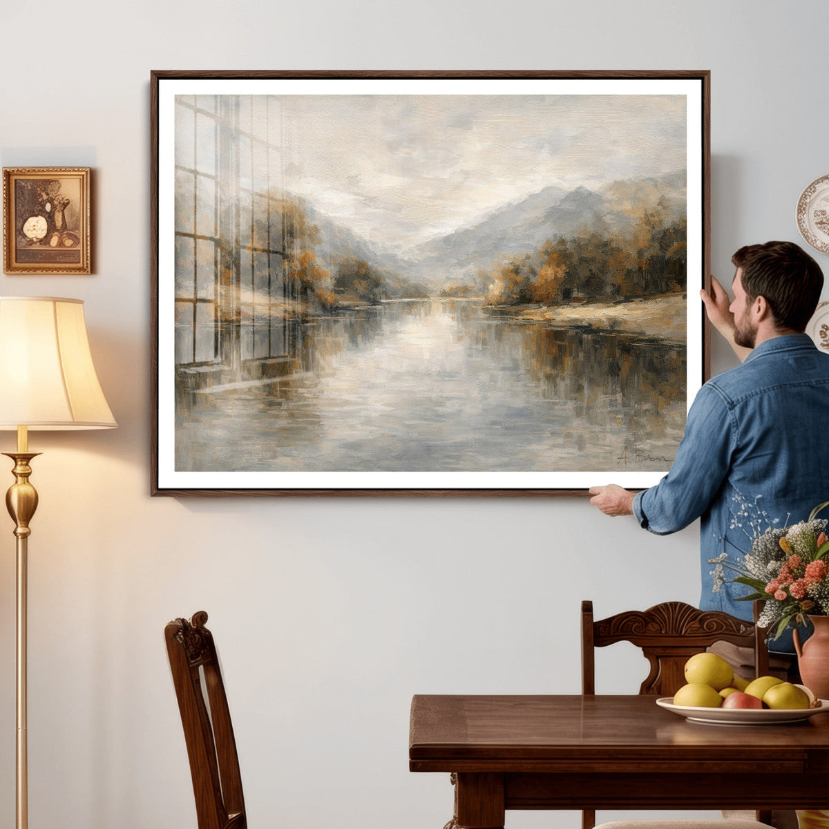 Neutral Abstract River Landscape Wall Art Canvas Print