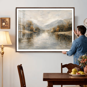 Neutral Abstract River Landscape Wall Art Canvas Print