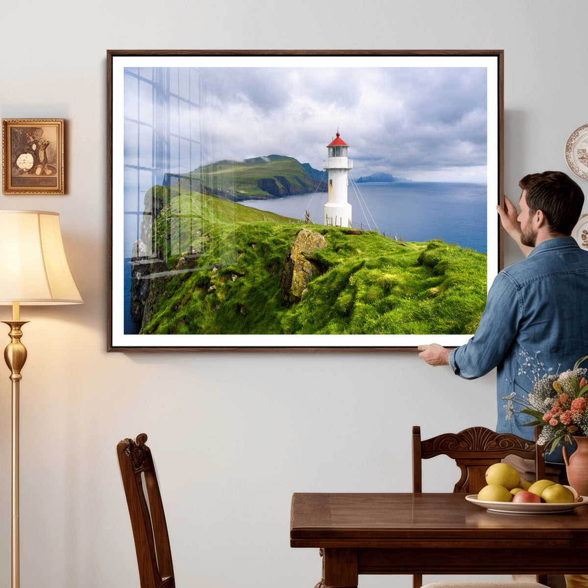 Coastal Lighthouse Wall Art Canvas Print, Cliffside Ocean