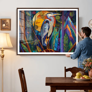 Colorful Heron Wall Art Canvas Print Tropical Bird Abstract
