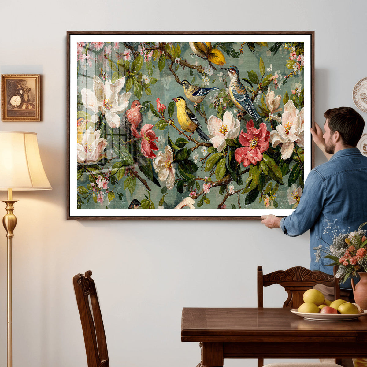Vintage Birds and Flowers Wide Wall Art: Extra Large