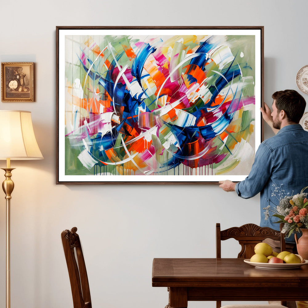 Geometric Abstract Wall Art Canvas Print, Orange Blue